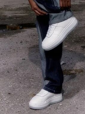 NWT Sz 8 PLT White Contrast Sole Chunky Platform Trainers Sneakers Low-Top